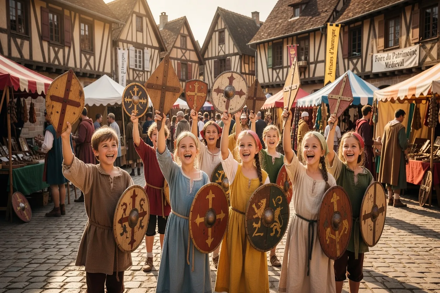 Enfants en costume médiéval lors d'une fête patrimoniale en Vienne