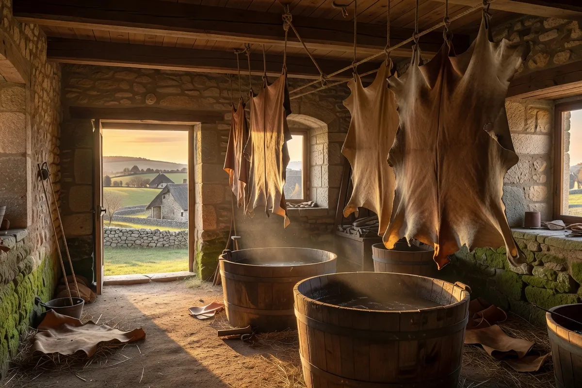 Outils traditionnels d'artisan tailleur de pierre exposés dans un cadre patrimonial