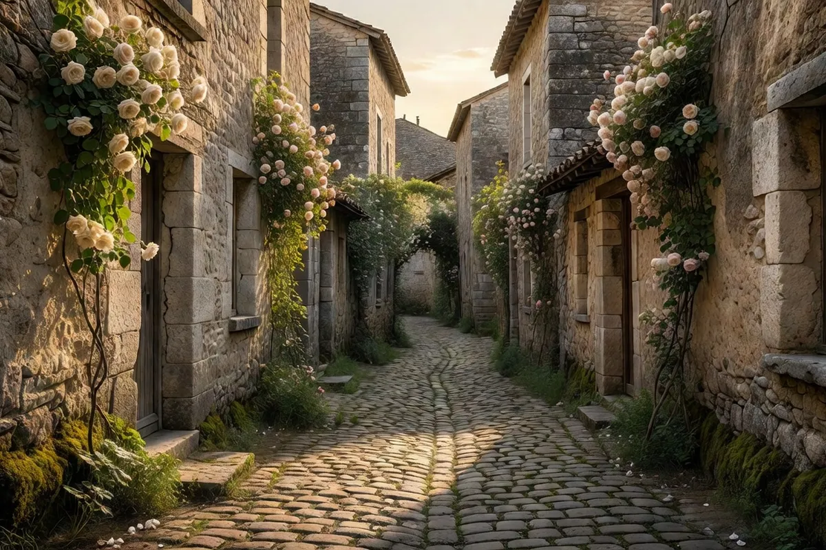 Vue générale du village de Château-Larcher dans la vallée de la Clouère
