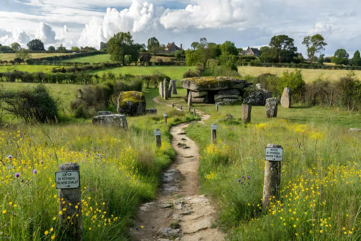 Sentier menant aux dolmens d'Arlait, balisage du circuit pédestre