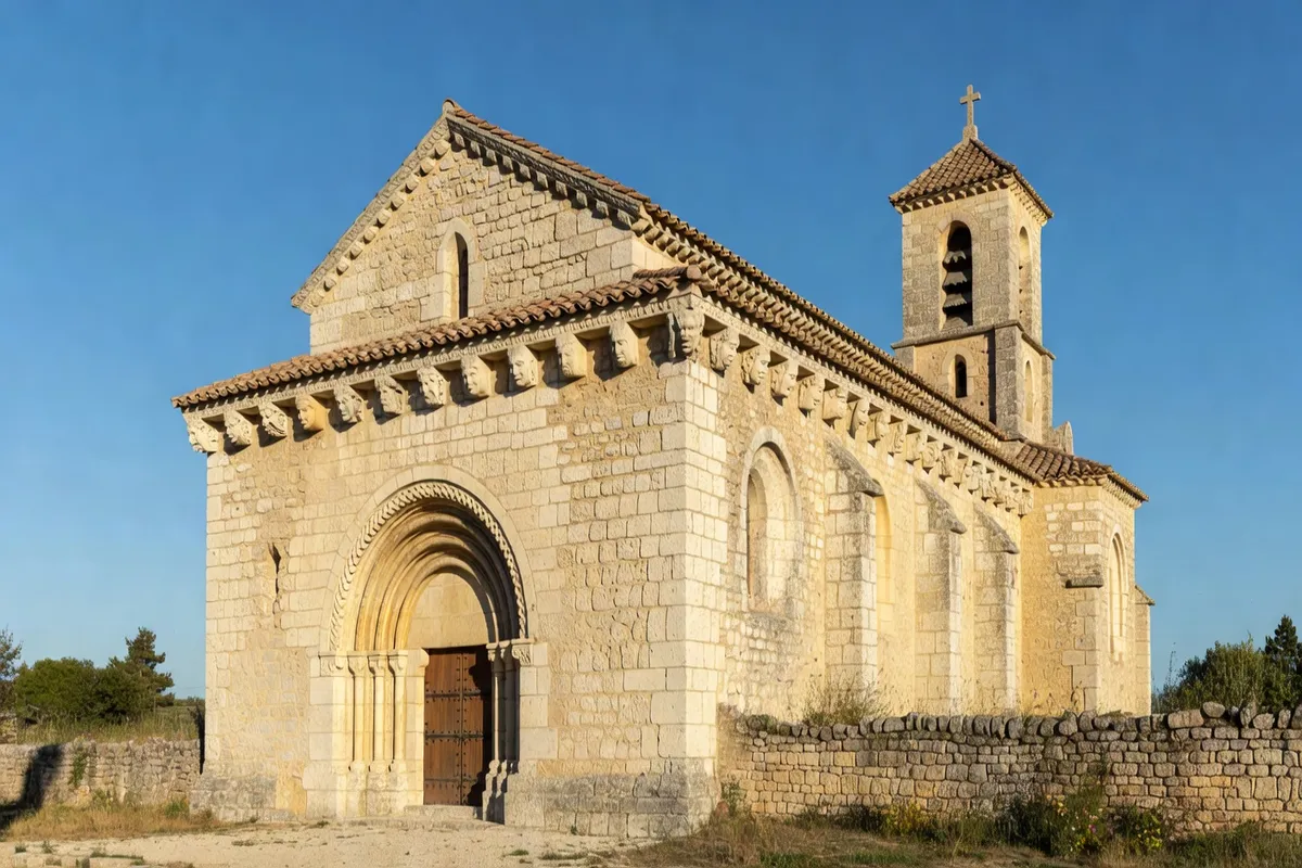 Église romane Notre-Dame et Saint-Cyprien de Château-Larcher, façade calcaire