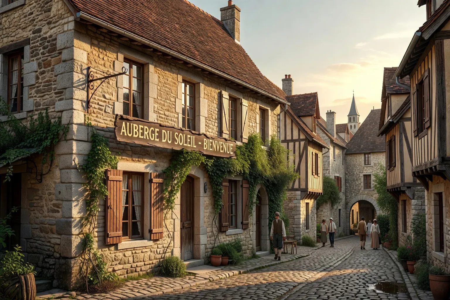 Vue du village médiéval de Château-Larcher et de ses monuments