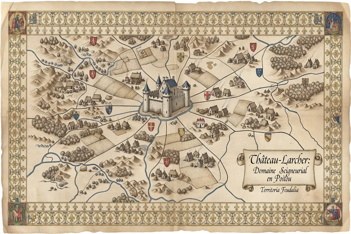 Carte historique du domaine seigneurial de Château-Larcher au Moyen Âge