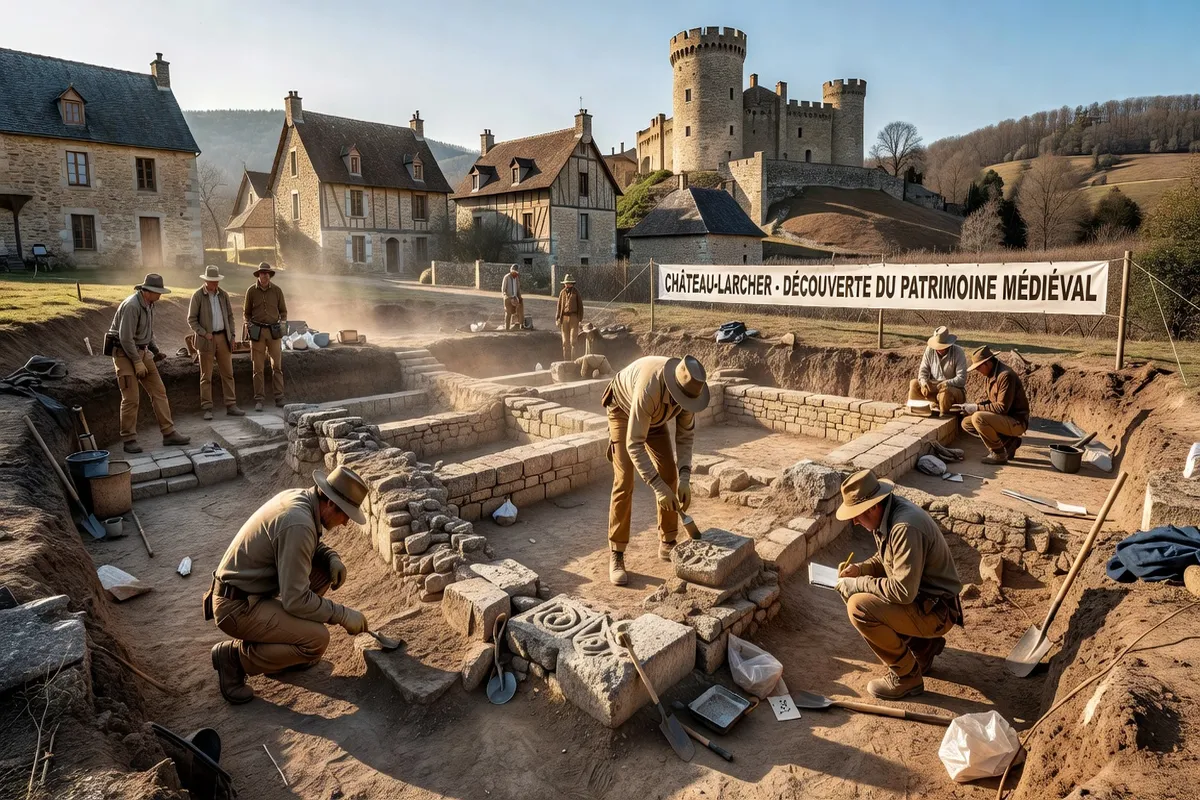 Fouilles archéologiques révélant des fondations médiévales à Château-Larcher