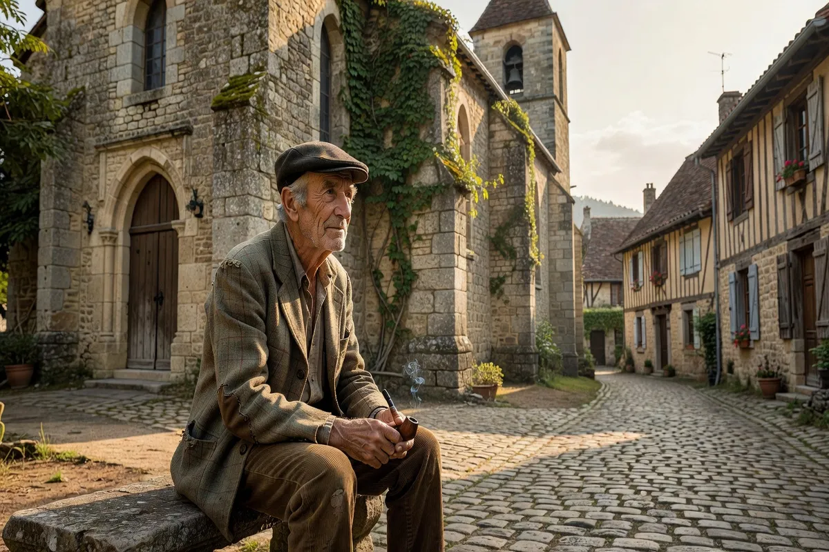 Habitant du village de Château-Larcher près de l'église médiévale