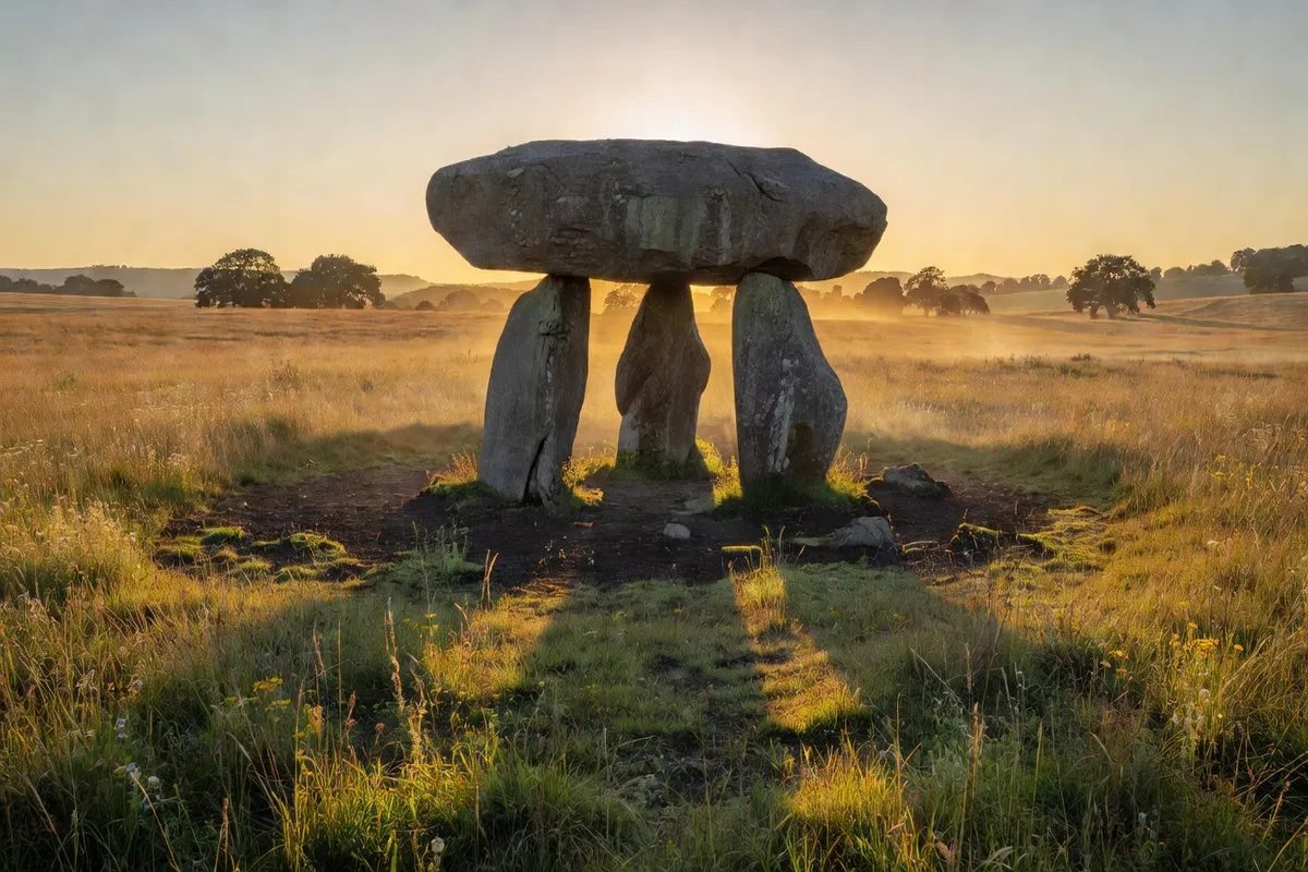 Dolmen néolithique dans un champ du Vienne, grande dalle de couverture sur orthostates